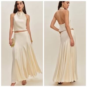 Reformation Sera Silk Two Piece Set Dress Skirt Halter ALMOND Size 6 - with tags